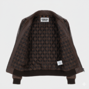 Brown Leather Bomber Jacket for Men with Quilted Check Lining Warm quilted inner lining with a classic checkered design. Functional storage with multiple secure interior and exterior pockets. Comfortable ribbed waist and cuffs for a perfect bomber silhouette.