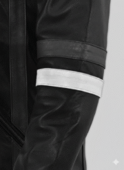 Black Leather Biker Jacket with White Stripes Chinkara Leathers