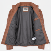 Tan Leather Puffer Jacket for Men Premium Quilted Style Slim Fit