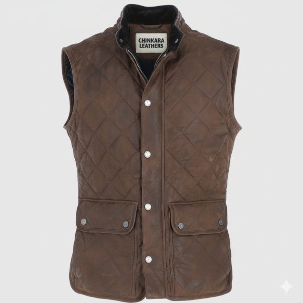 Brown Quilted Leather Vest Premium Chinkara Leathers Slim Fit
