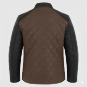 Brown Quilted Leather Jacket with Black Sleeves for Men