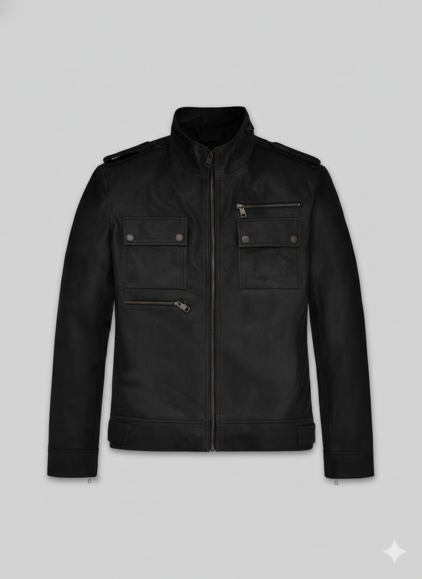 Black Leather Military Jacket for Men Premium Slim Fit Style