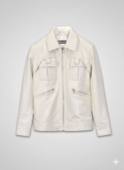 White Leather Utility Jacket for Men by Chinkara Leathers