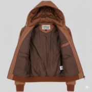 Hooded Brown Leather Bomber Jacket Premium Outerwear