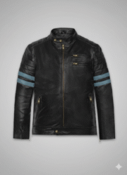 Black Striped Leather Jacket Men's Quilted Biker Style Slim Fit