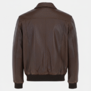Brown Leather Bomber Jacket for Men with Quilted Check Lining