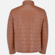 Tan Leather Puffer Jacket for Men Premium Quilted Style Slim Fit