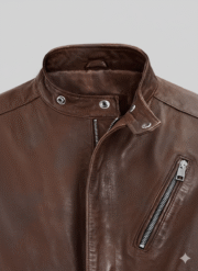 Men’s Premium Brown Leather Motorcycle Racer Jacket Slim Fit