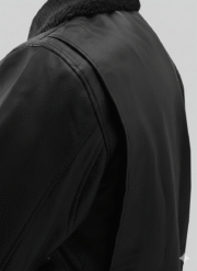 Black Leather Bomber Jacket with Sherpa Collar Chinkara Leathers