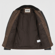 Brown Quilted Leather Jacket with Black Sleeves for Men