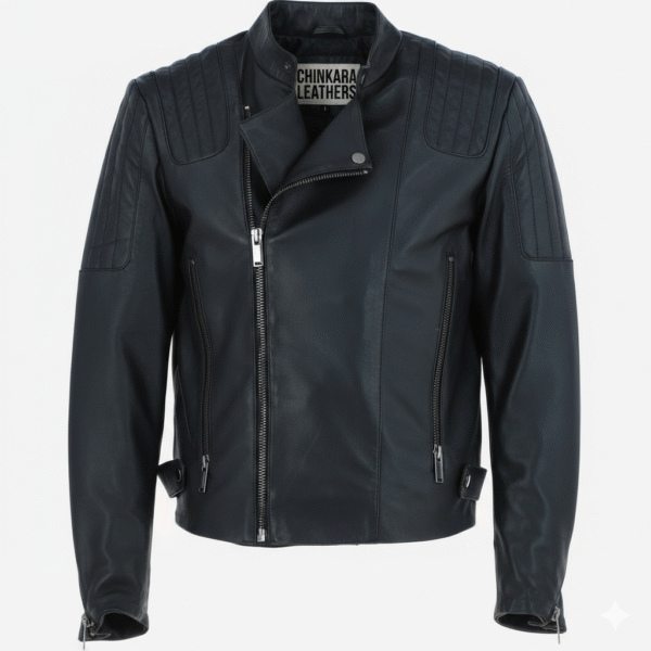 Black Quilted Biker Leather Jacket for Men with Premium Finish