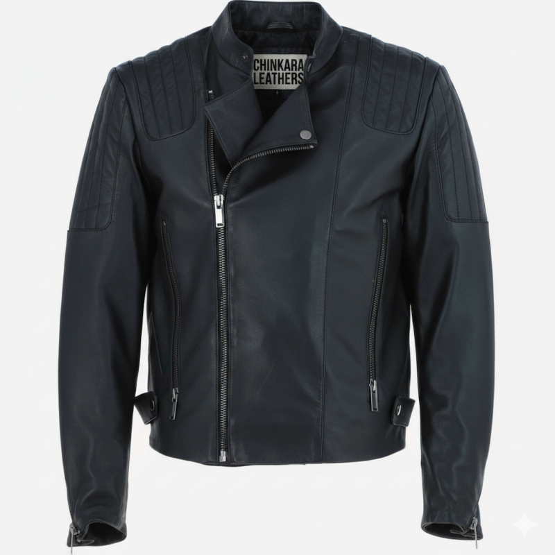 Black Quilted Biker Leather Jacket for Men with Premium Finish