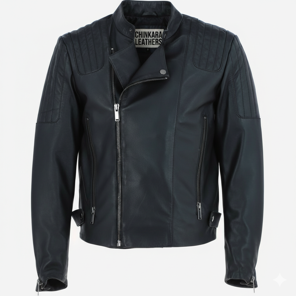 Black Quilted Biker Leather Jacket for Men with Premium Finish