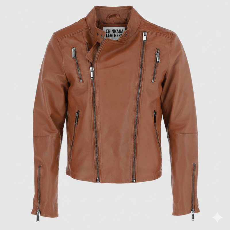 Men's Brown Leather Biker Jacket Inspired by Keirnan Shipka
