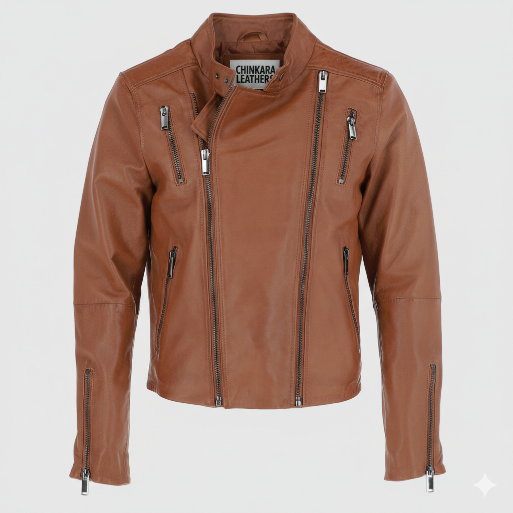 Men's Brown Leather Biker Jacket Inspired by Keirnan Shipka