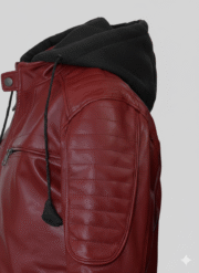 Red Hooded Leather Jacket Men's Slim Fit Genuine Leather Coat
