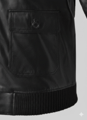 Black Leather Bomber Jacket with Sherpa Collar Chinkara Leathers
