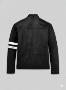 Black Leather Biker Jacket with White Stripes Chinkara Leathers