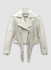 White Fringe Leather Jacket Kiernan Shipka Totally Killer Style