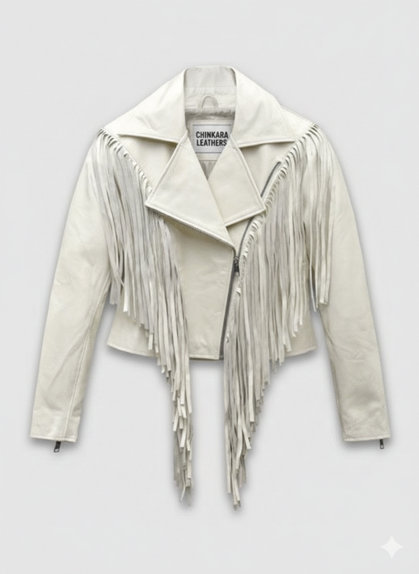 White Fringe Leather Jacket Kiernan Shipka Totally Killer Style