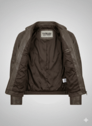 Vintage Brown Leather Biker Jacket with Quilted Shoulder Detail