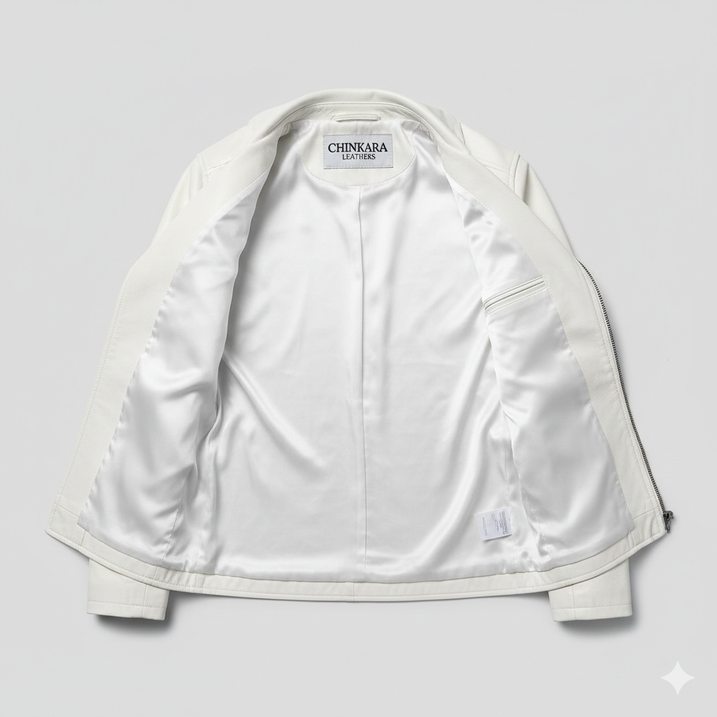 White Leather Utility Jacket for Men by Chinkara Leathers
