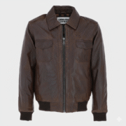Brown Leather Bomber Jacket for Men with Quilted Check Lining