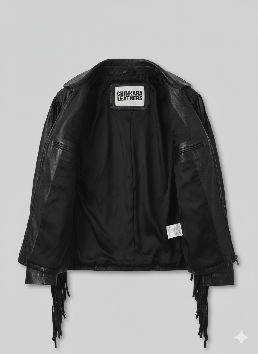 Fringe Western Black Leather Jacket for Men Chinkara Leathers