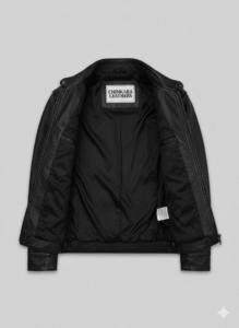 Black Leather Biker Jacket with White Stripes Chinkara Leathers