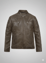 Vintage Brown Leather Biker Jacket with Quilted Shoulder Detail