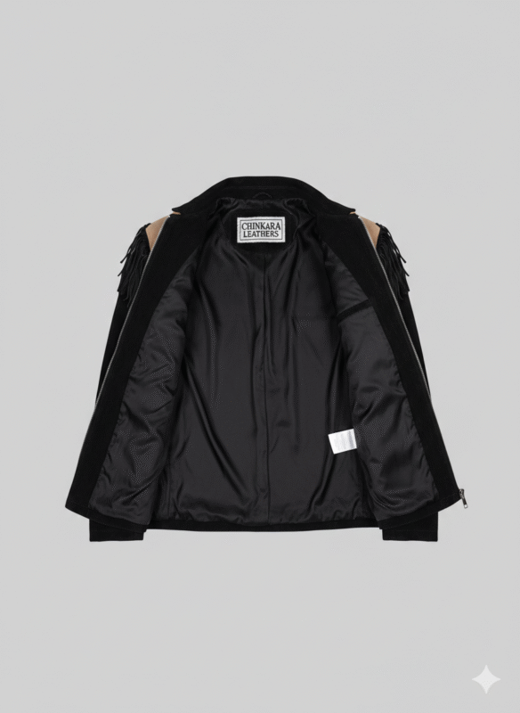 Men's Western Suede Fringe Jacket with Tan Leather Yoke Detail