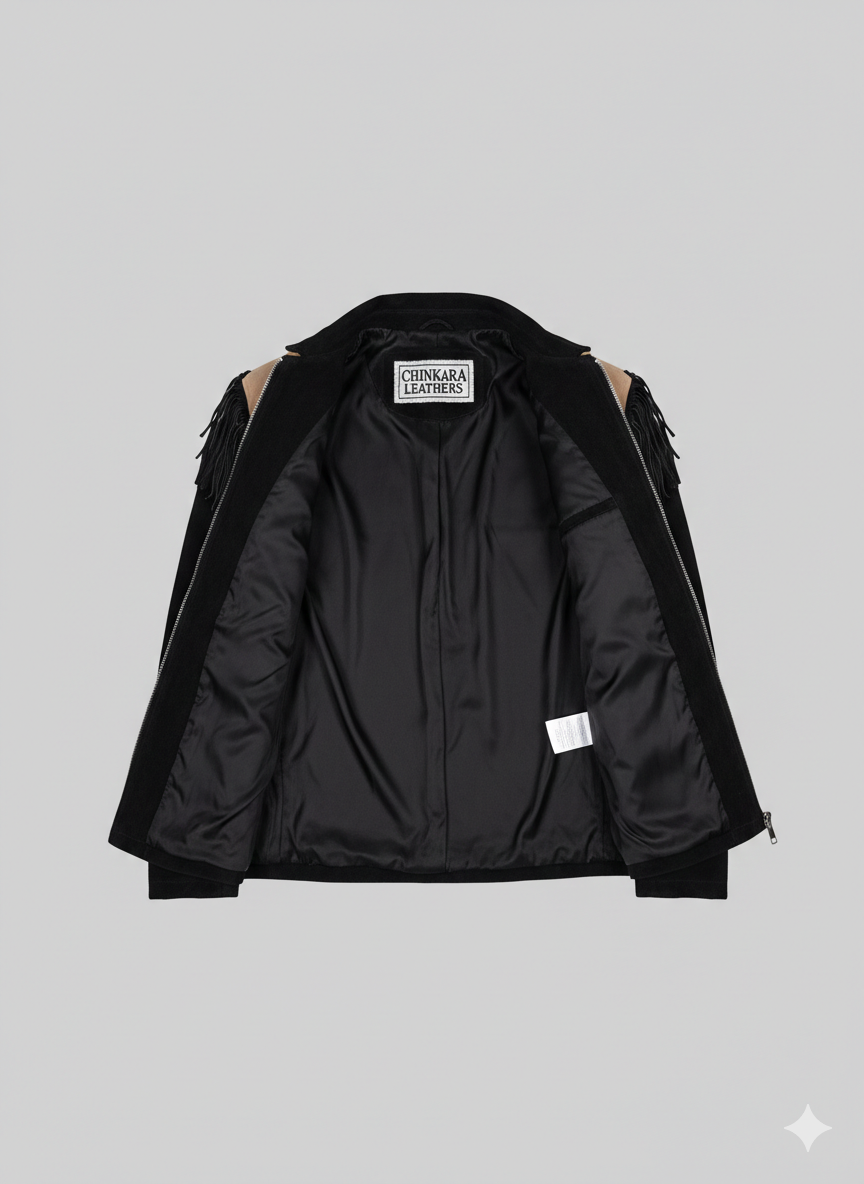 Men's Western Suede Fringe Jacket with Tan Leather Yoke Detail