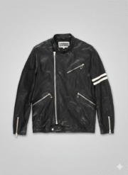 Slim Leather Fashion Jacket with White Stripes Chinkara Leathers