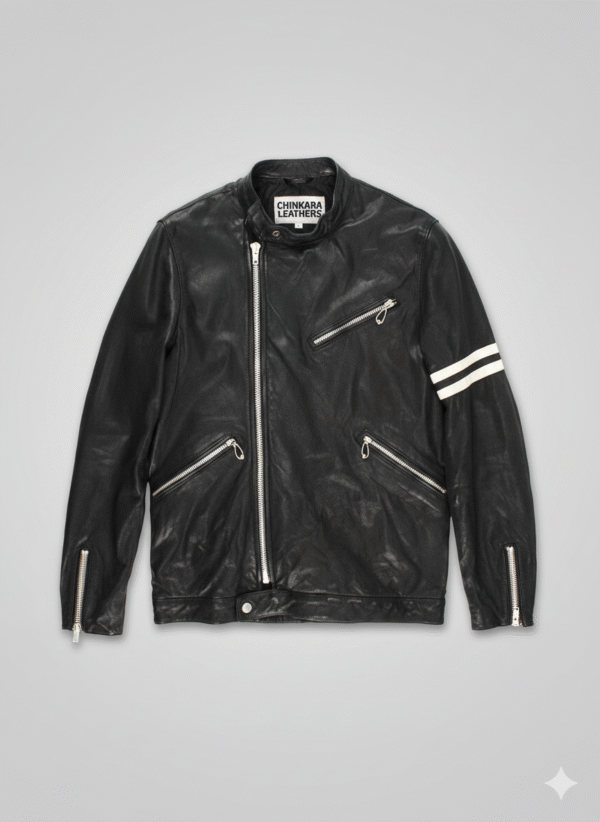 Slim Leather Fashion Jacket with White Stripes Chinkara Leathers