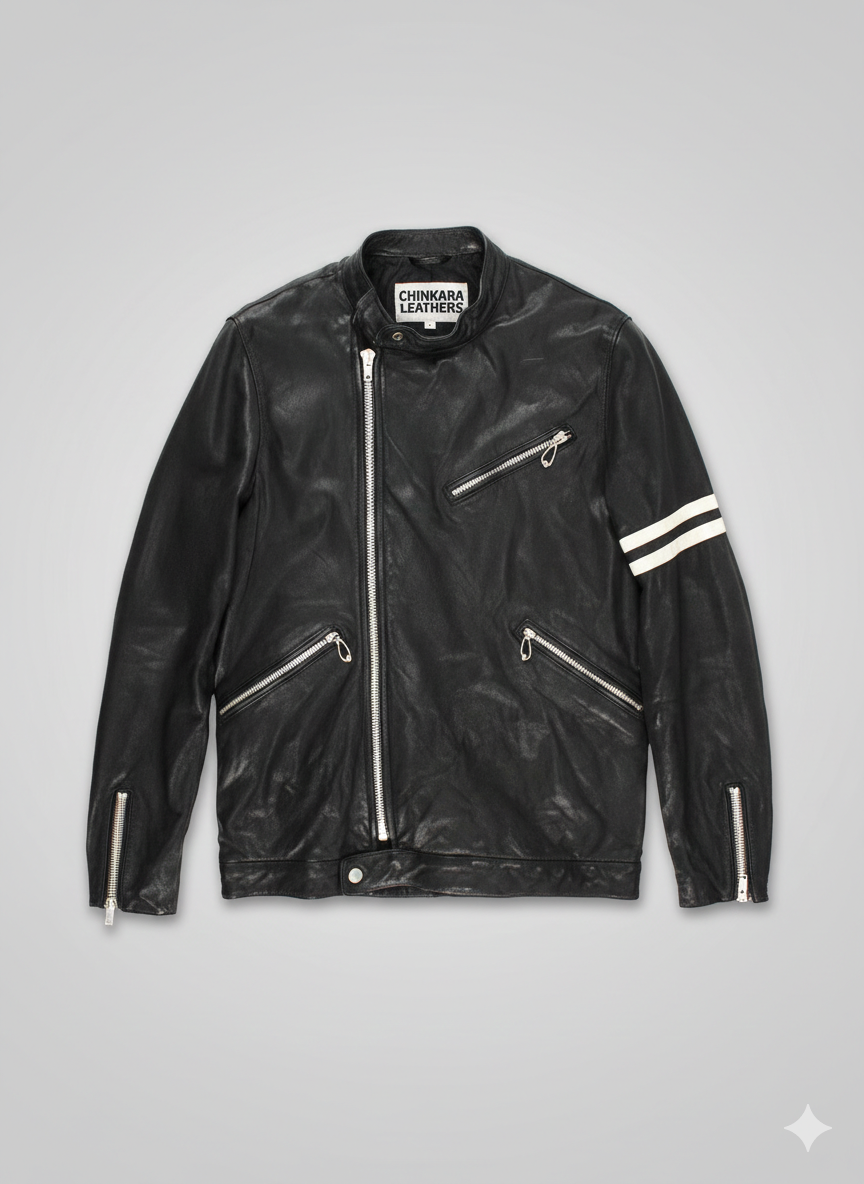 Slim Leather Fashion Jacket with White Stripes Chinkara Leathers